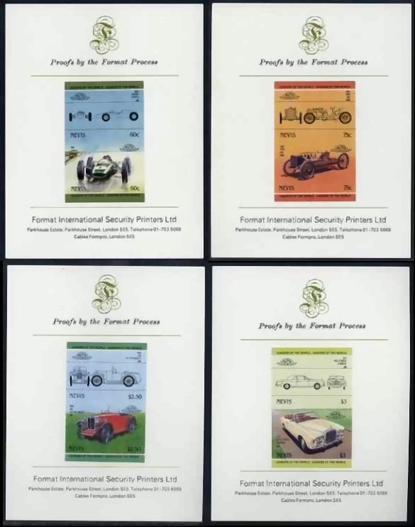 1985 Nevis Leaders of the World, Automobiles (3rd series) Proof Presentation Cards 1985 Nevis Leaders of the World, Automobiles (3rd series) Proof Presentation Cards