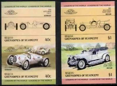 1984 Bequia Leaders of the World, Automobiles (1st series) Imperforate Stamps 1984 Bequia Leaders of the World, Automobiles (1st series) Imperforate Stamps