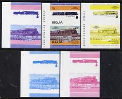 1984 Bequia Leaders of the World, Locomotives (1st series) 5 Stage Progressive Color Proof Stamps 1984 Bequia Leaders of the World, Locomotives (1st series) 5 Stage Progressive Color Proof Stamps