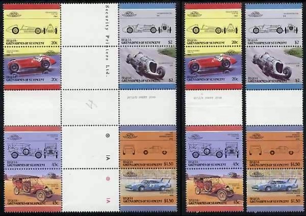 1985 Bequia Leaders of the World, Automobiles (4th series) Gutter Pair Stamps 1985 Bequia Leaders of the World, Automobiles (4th series) Gutter Pair Stamps