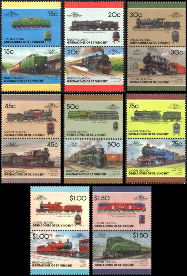 1987 Union Island Leaders of the World, Locomotives (7th series) Stamps 1987 Union Island Leaders of the World, Locomotives (7th series) Stamps