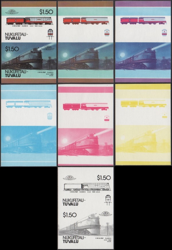 1986 Nukufetau Leaders of the World, Locomotives (2nd series) Progressive Color Proofs 1986 Nukufetau Leaders of the World, Locomotives (2nd series) Progressive Color Proofs