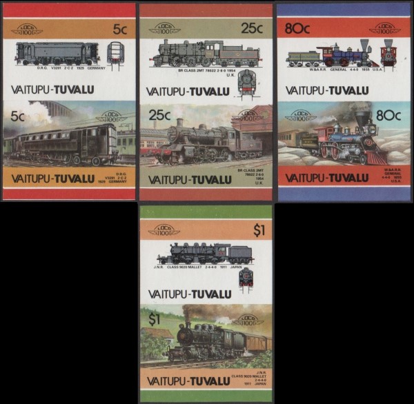 1986 Vaitupu Leaders of the World, Locomotives (2nd series) Imperforate Stamps 1986 Vaitupu Leaders of the World, Locomotives (2nd series) Imperforate Stamps