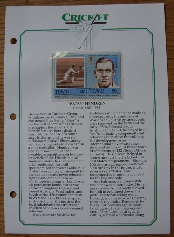 Leaders of the World Cricket Players Stamp Album Page
