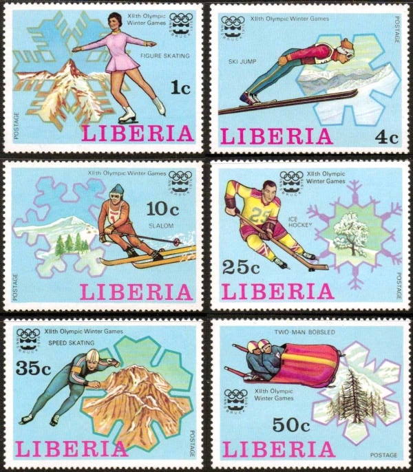 Liberia 1976 12th Winter Olympic Games, Australia Stamps Liberia 1976 12th Winter Olympic Games, Australia Stamps