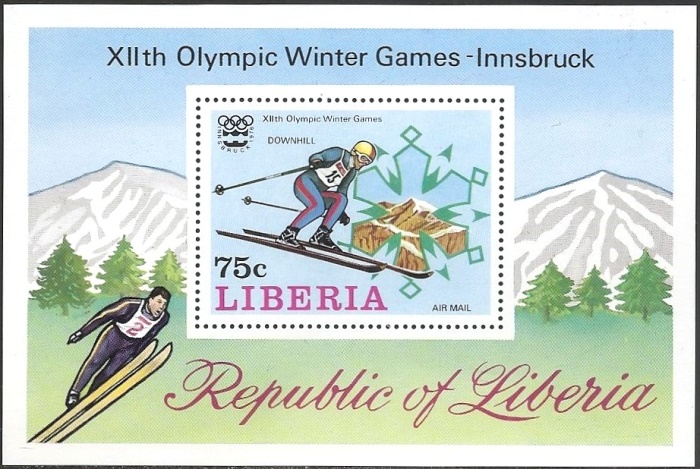Liberia 1976 12th Winter Olympic Games, Australia Souvenir Sheet Liberia 1976 12th Winter Olympic Games, Australia Souvenir Sheet