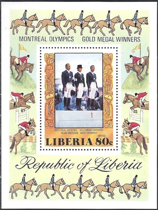 Liberia 1977 Olympic Games Equestrian Gold Medal Winners Souvenir Sheet Liberia 1977 Olympic Games Equestrian Gold Medal Winners Souvenir Sheet