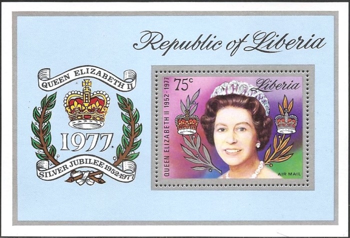 Liberia 1977 25th Anniversary of the Reign of Queen Elizabeth II Souvenir Sheet Liberia 1977 25th Anniversary of the Reign of Queen Elizabeth II Souvenir Sheet