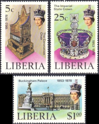 Liberia 1978 25th Anniversary of the Coronation of Queen Elizabeth II Stamps Liberia 1978 25th Anniversary of the Coronation of Queen Elizabeth II Stamps