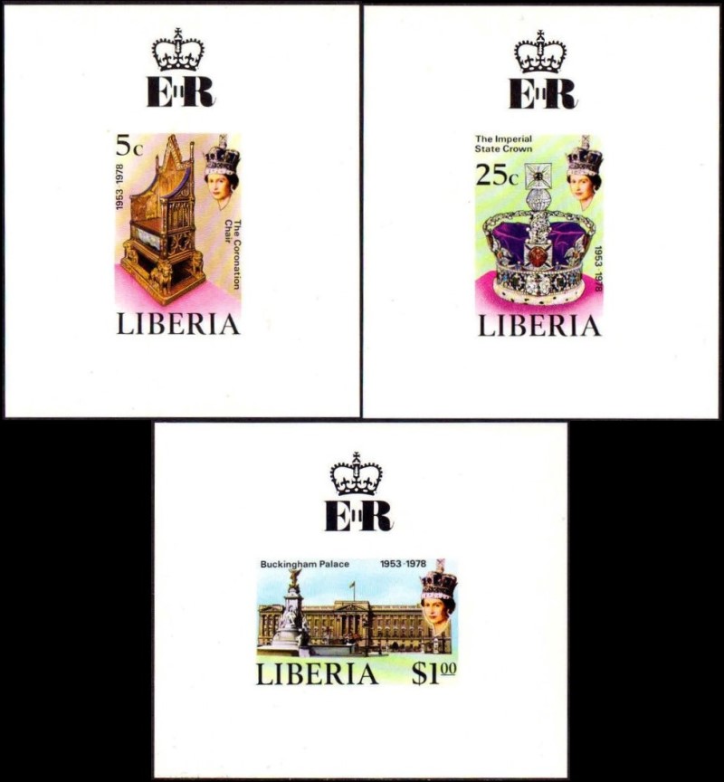 Liberia 1978 25th Anniversary of the Coronation of Queen Elizabeth II Deluxe Sheetlet Set Liberia 1978 25th Anniversary of the Coronation of Queen Elizabeth II Deluxe Sheetlet Set