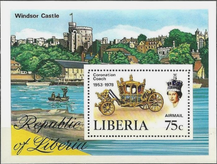 Liberia 1978 25th Anniversary of the Coronation of Queen Elizabeth II Souvenir Sheet Liberia 1978 25th Anniversary of the Coronation of Queen Elizabeth II Souvenir Sheet
