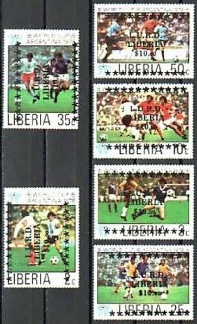 Liberia 1978 11th World Cup Soccer Championship Stamps with Unauthorized Overprints Liberia 1978 11th World Cup Soccer Championship Stamps with Unauthorized Overprints
