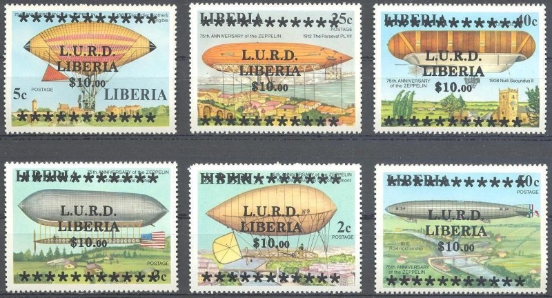 Liberia 1978 75th Anniversary of the Zeppelin Stamps with Unauthorized Overprints Liberia 1978 75th Anniversary of the Zeppelin Stamps with Unauthorized Overprints