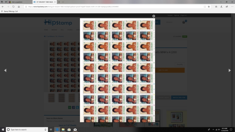 Fake 1985 Michael Jackson Sheets Being Sold by city-collectables on Hipstamps Closeup