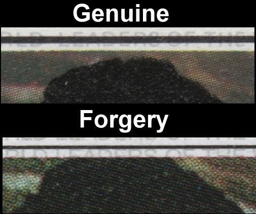 Saint Vincent 1985 Michael Jackson Forgery with Original Top of Head Comparison on the Stamps