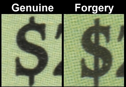 Montserrat 1985 Audubon Birds Forgeries with Genuine $2.50 Stamp Comparison of the Dollar Signs