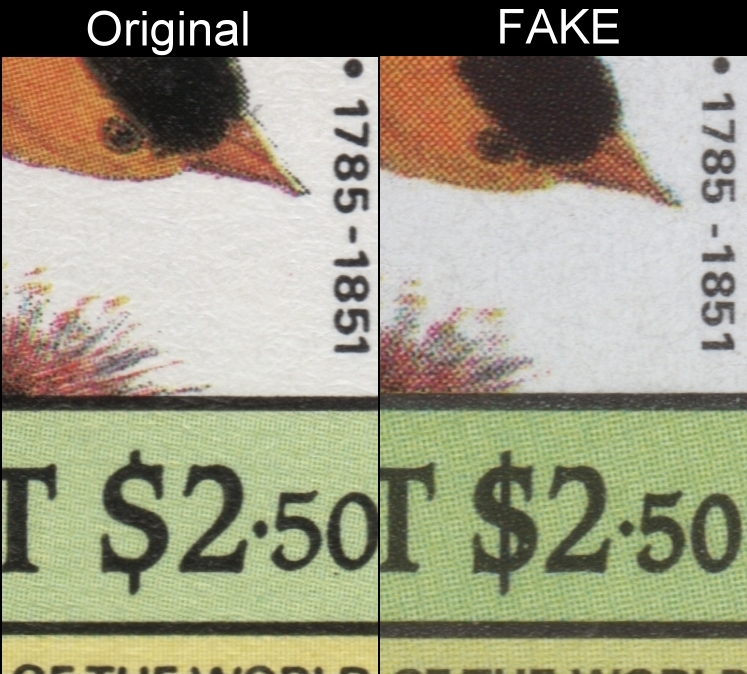 Montserrat 1985 Leaders of the World Audubon Birds Forgery with Original Screen and Color Comparison