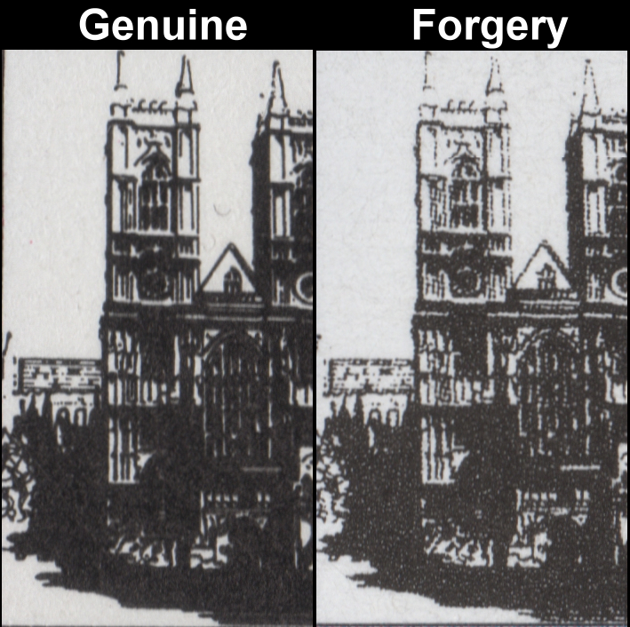 Montserrat 1986 Royal Wedding Fake with Original Comparison of the Castle Vignette