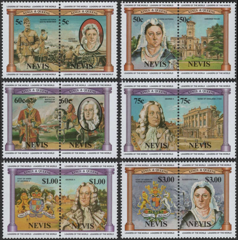 Nevis 1984 Leaders of the World British Monarchs 1st Series Stamp Forgery Set Nevis 1984 Leaders of the World British Monarchs 1st Series Stamp Forgery Set