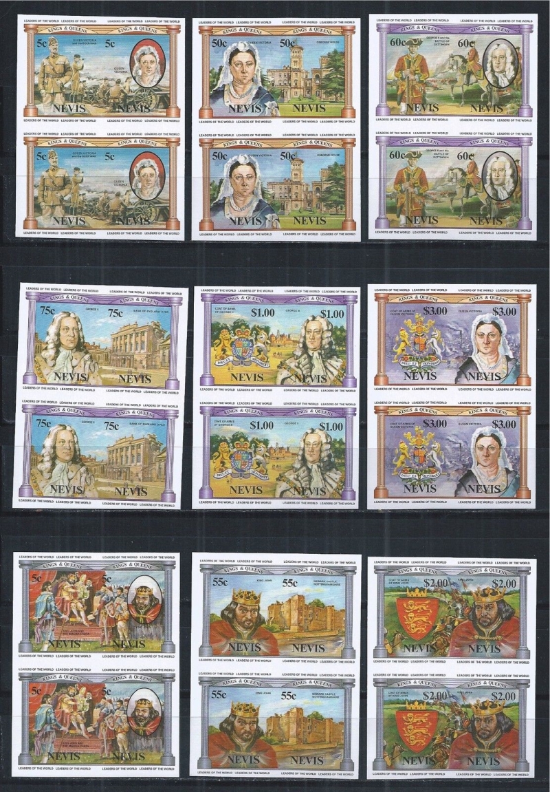 Nevis 1984 Leaders of the World British Monarchs Imperforate Stamp Forgery Set Sold on eBay