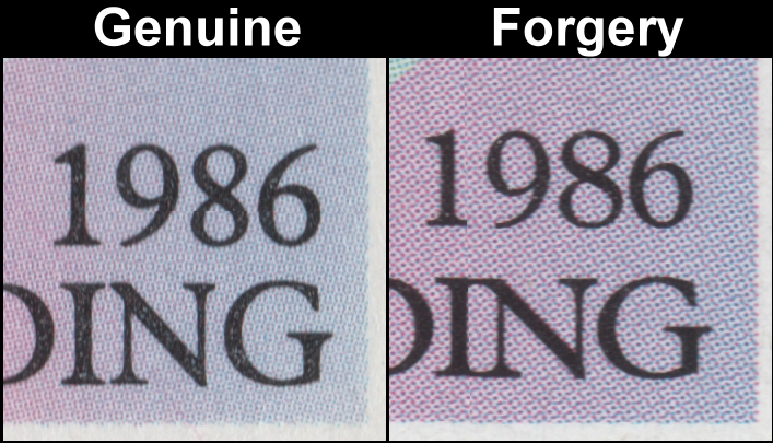 Nevis 1986 Royal Wedding Fake with Original Comparison of the Border