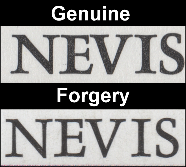 Nevis 1986 Royal Wedding Fake with Original Comparison of the Fonts