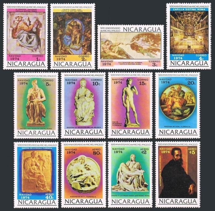 1974 Christmas and 500th Birth Anniversary of Michelangelo Stamps