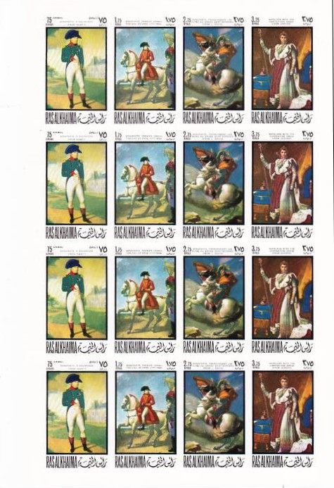 Ras al Khaima 1969 200th Anniversary of the Birth of Napoleon Pane of 4 Strips of 4 Ras al Khaima 1969 200th Anniversary of the Birth of Napoleon Pane of 4 Strips of 4