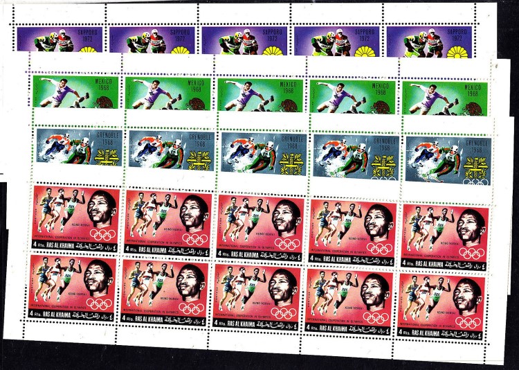 Ras al Khaima 1969 International Cooperation in Olympics (Mexico '68) Panes of 10 Ras al Khaima 1969 International Cooperation in Olympics (Mexico '68) Panes of 10