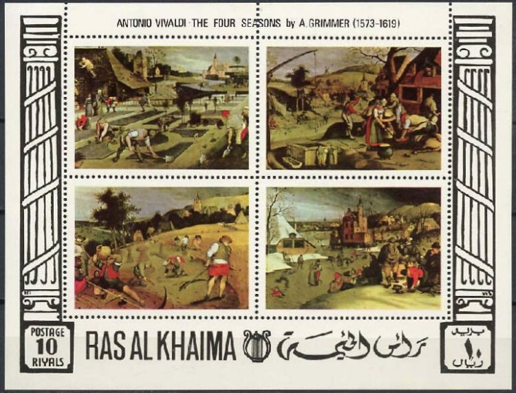 Ras al Khaima 1969 The Four Seasons Souvenir Sheet Ras al Khaima 1969 The Four Seasons Souvenir Sheet