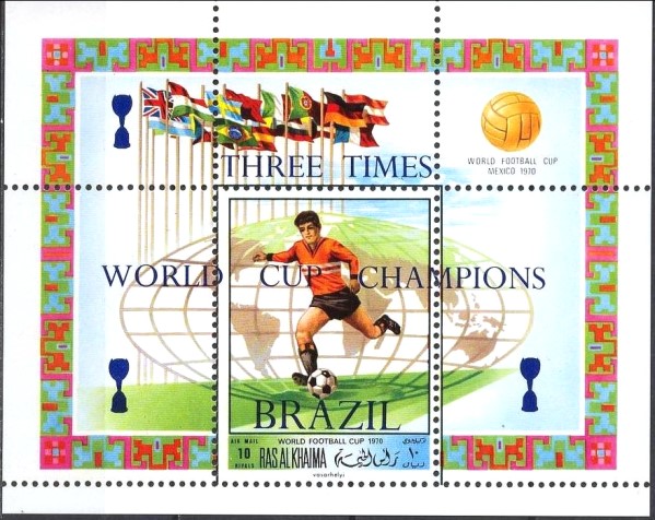 Ras al Khaima 1970 World Soccer Cup Overprinted Souvenir Sheet Ras al Khaima 1970 World Soccer Cup Overprinted Souvenir Sheet