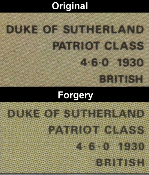 Saint Lucia 1983 Locomotives 35c Fake with Original Comparison of the Fonts