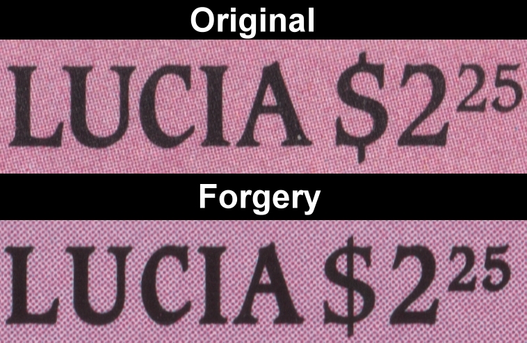 Saint Lucia 1985 Butterflies Fake with Original Comparison of the Fonts