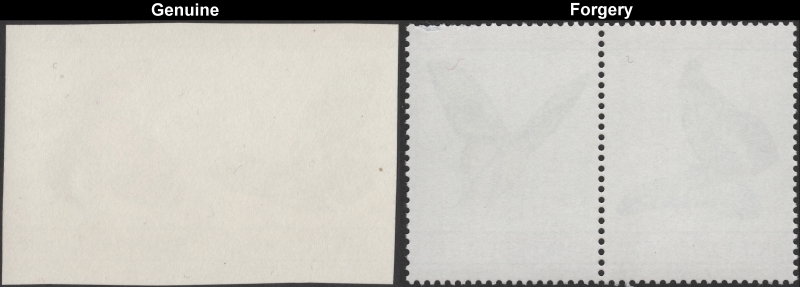 Saint Lucia 1985 Butterflies Perforated Forgery and Original Gum Comparison of Full Stamp Pair