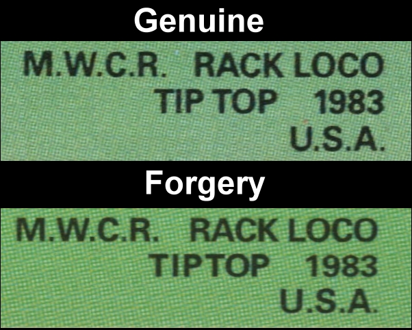Saint Lucia 1986 Trains Locomotives 5c Fake with Original Comparison of the Fonts