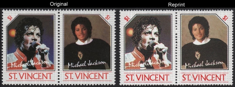 The Forged Unauthorized Reprint Michael Jackson Scott 895 Pair with Original Pair for Comparison