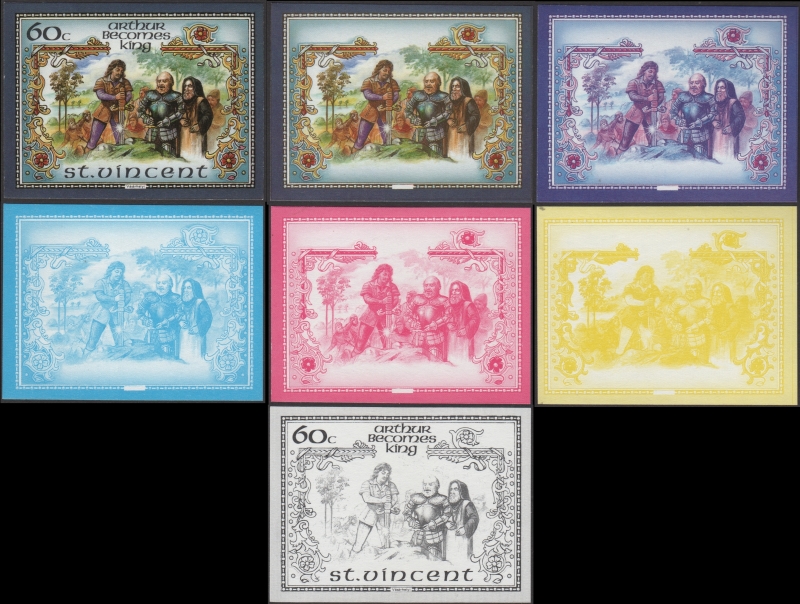 Saint Vincent 1986 Legend of King Arthur Original Progressive Color Proofs