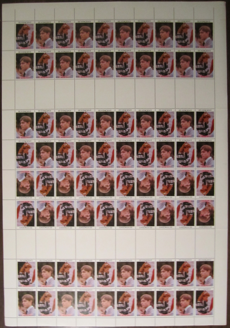 Saint Vincent 1986 Royal Wedding Genuine Uncut Press Sheet