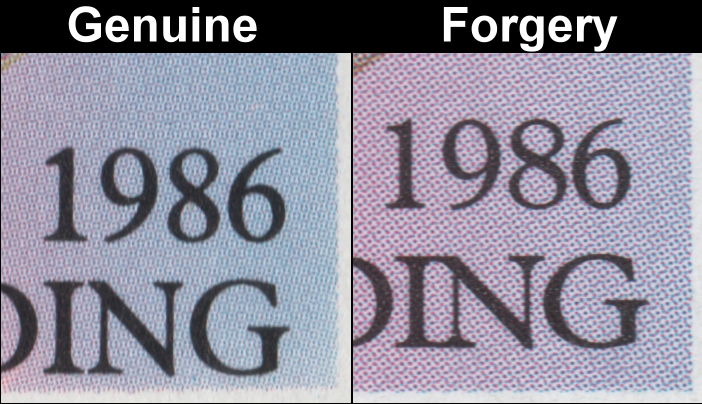 Saint Vincent 1986 Royal Wedding Fake with Original Comparison of the Border Colors and Lines