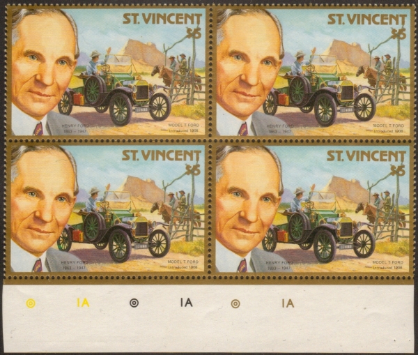 1987 Unissued Henry Ford Variety of Reversed Image Bottom Margin Blocks 1987 Unissued Henry Ford Variety of Reversed Image Bottom Margin Blocks