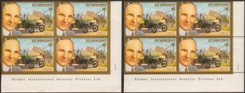 1987 Unissued Henry Ford Variety of Reversed Image Lower Right Corner Blocks 1987 Unissued Henry Ford Variety of Reversed Image Lower Right Corner Blocks