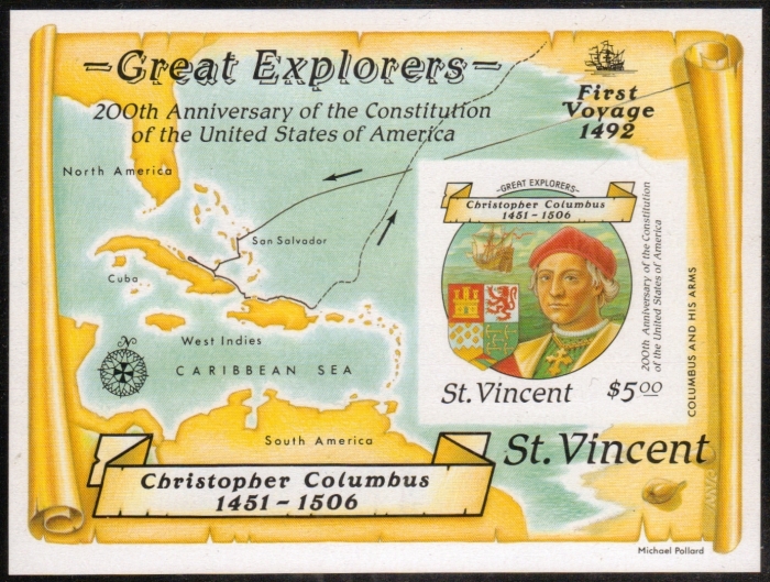 1988 Discovery of America Imperforate Proof Souvenir Sheet