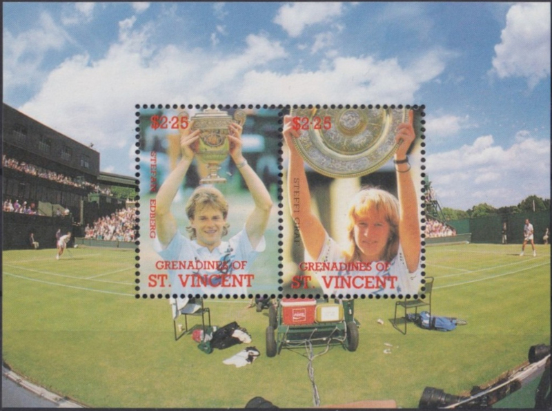 Saint Vincent Grenadines 1988 Tennis Players Genuine Perforated Souvenir Sheet Saint Vincent Grenadines 1988 Tennis Players Genuine Perforated Souvenir Sheet