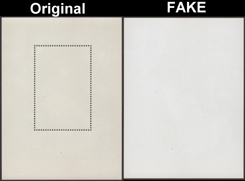 1987 40th Wedding Anniversary of Queen Elizabeth Souvenir Sheet Fake and Original Gum Comparison