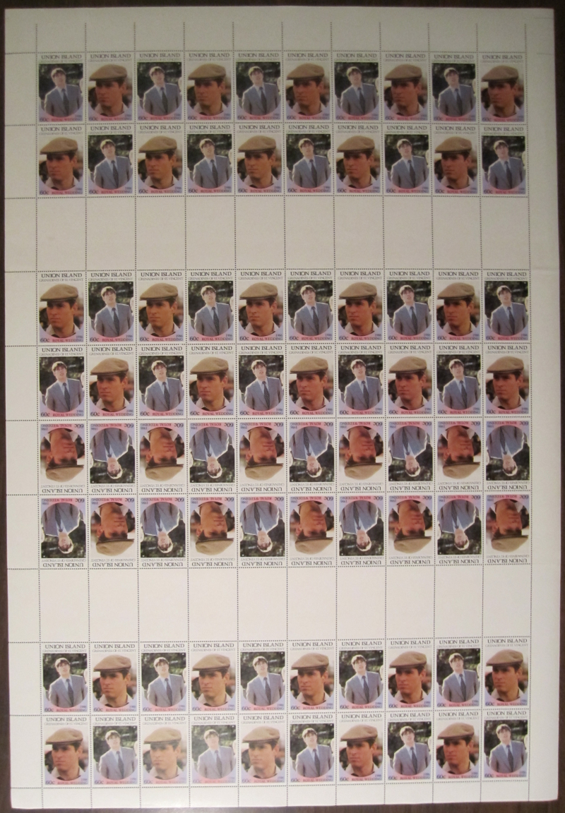 Union Island 1986 Royal Wedding Genuine Uncut Press Sheet