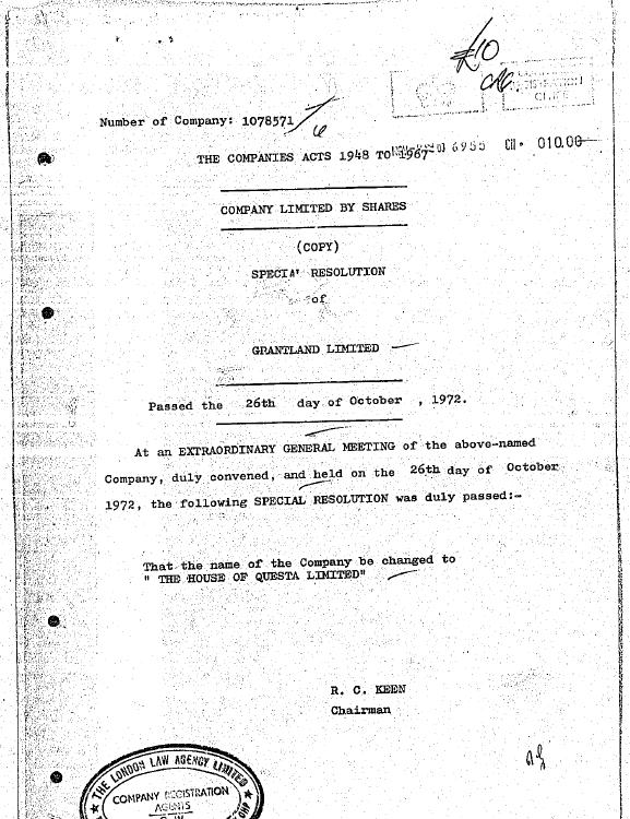 Grantland to House of Questa Name Change Resolution Document Image of Grantland to House of Questa Name Change Resolution Document