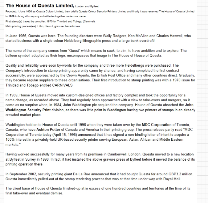 Snapshot of Stampprinters.info reference for The House of Questa Printers with changes 2019 Snapshot of Stampprinters.info reference for The House of Questa Printers with changes 2019