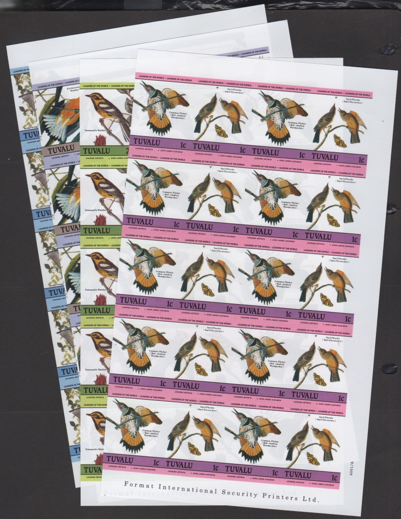 Tuvalu 1985 Audubon Birds Imperforate Forgery Part Pane Set