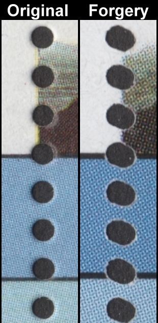 Tuvalu 1985 Leaders of the World Audubon Birds Forgery with Original Perforation Comparison