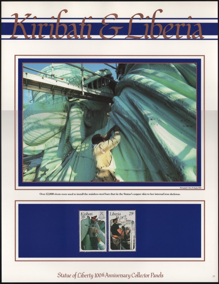 Replaced Postal Commemmorative Society Panel with Kiribati and Liberia Statue of Liberty Stamps Replaced Postal Commemmorative Society Panel with Kiribati and Liberia Statue of Liberty Stamps